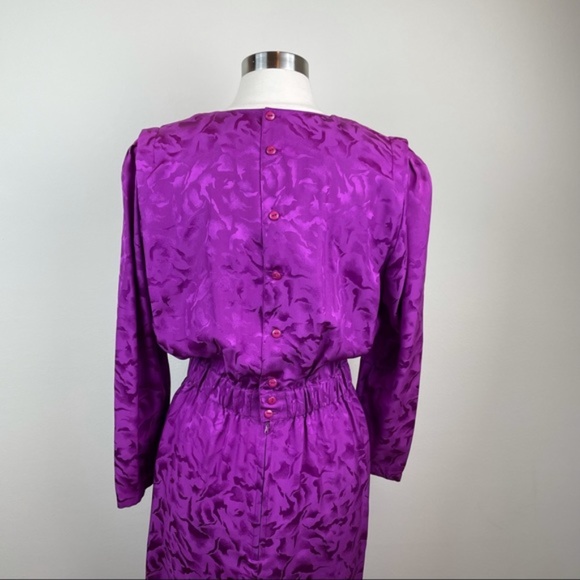 Vintage Nora Noh Purple 100% Silk Long Sleeve Dress Women Size 10 - Picture 9 of 11